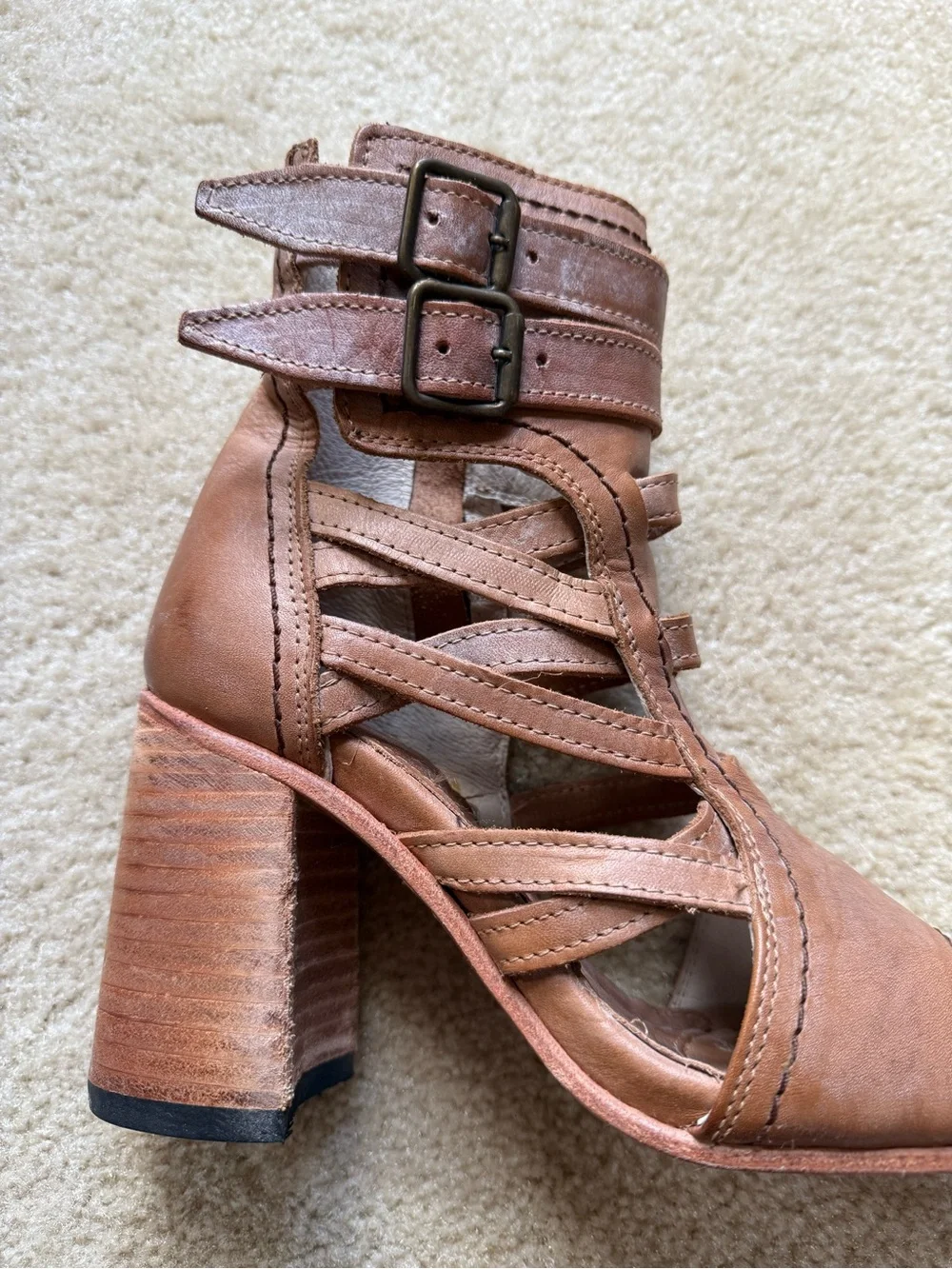 Freebird by Steven Tiara Leather Gladiator Heels Size 6 Brown